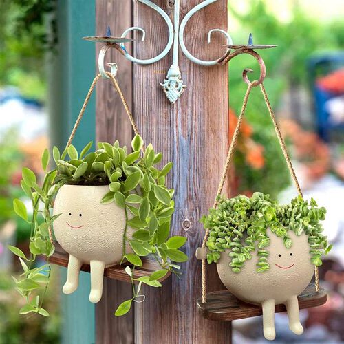 Flower Pot Wall Planter Swing Face Planter Pot Resin Smiling