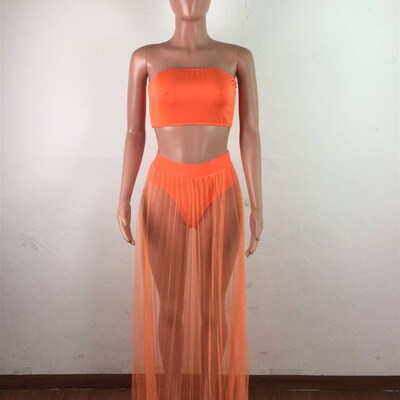 Cover Up Skirt Swimsuit Women Bikini Set Strapless Tank Crop
