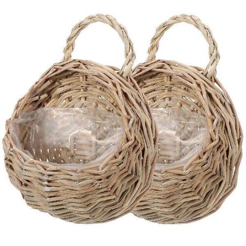 2 Pcs Rattan Hanging Basket 18cm Light Brown Home Decor
