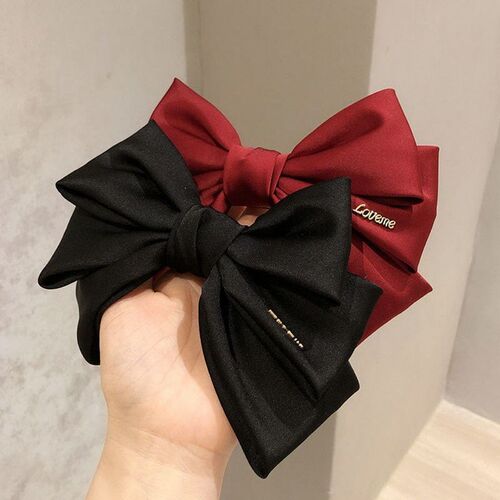 Three-Layer Satin Big Bow Hairpin Back Head Spring Clip Head