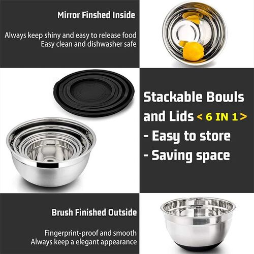 Mixing Bowls with Lids and Non Slip Bases Stainless Steel Mi
