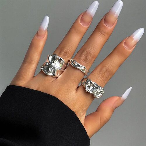 3Pcs Vintage Irregular Pleated Open Ring for Women Men Vinta