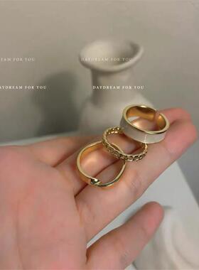 3pcs/set Boho White Enamel Round Metal Ring Sets Geometric T