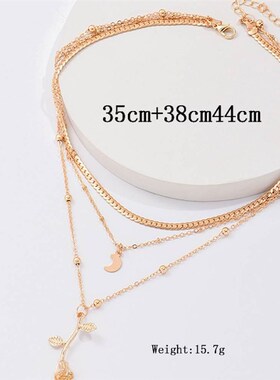 bls-miracle Bohemia Multilayer Moon Gold Pendant Necklaces F