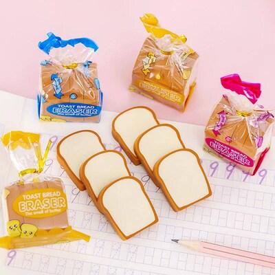 4Pcs/Lot Cute Toast Bread Eraser School Stationery Creative