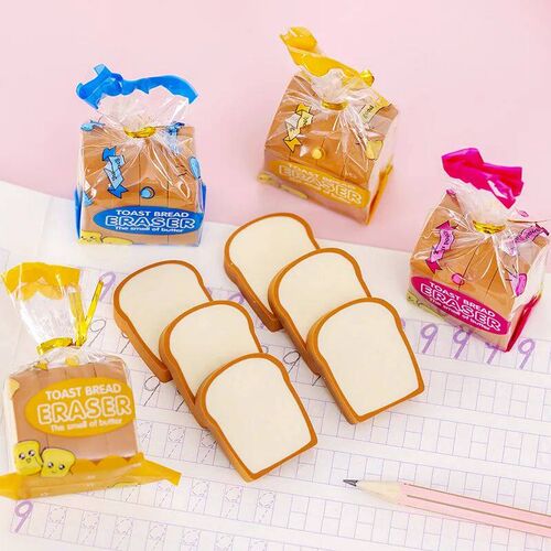 4Pcs/Lot Cute Toast Bread Eraser School Stationery Creative