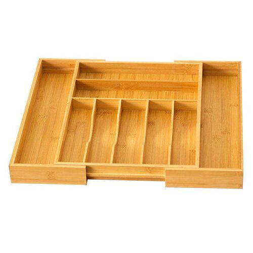 bamboo  cutlery tray adjustable drawer storage box