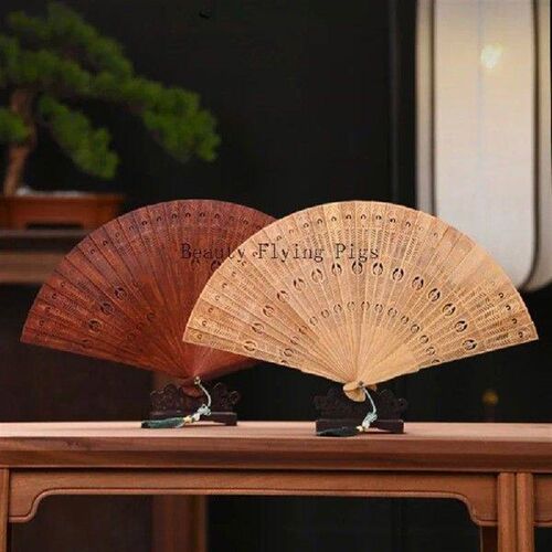 1pc Wooden Su Fan Crafts, Chinese Hollow Carved Folding