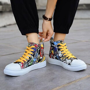 Couple Colorful  Shoes Men High-top Lace Up Flats Graffiti V