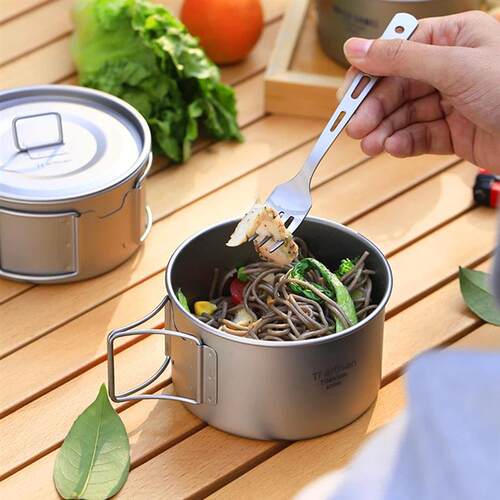 Camping Titanium Bowl With Folding Handle Camping Bowl Dinne