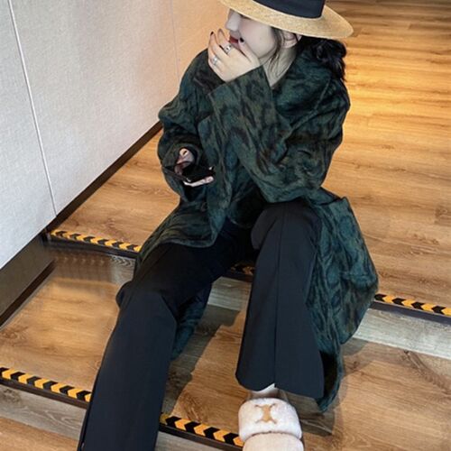 TWOTWINSTYLE Green Leopard Graphic Female Blazer Notched Lon