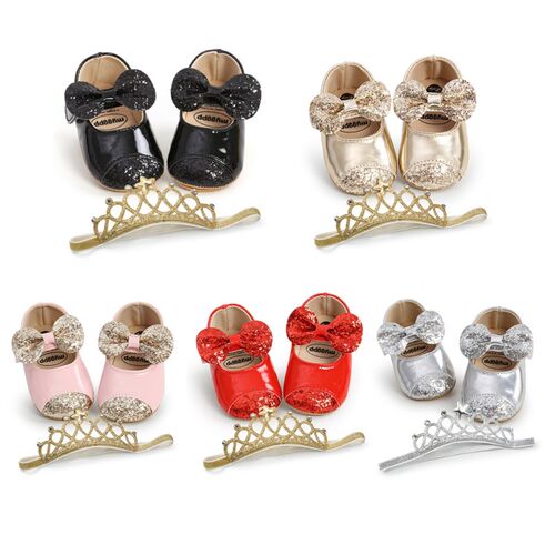 Baywell Baby Girl Shoes + Hair Band Infant Toddler Fashion P