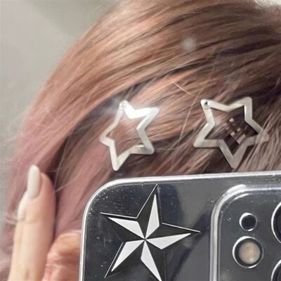10Pcs Punk Silver Star Hair Clip Hair Metal Snap Clip Hairpi