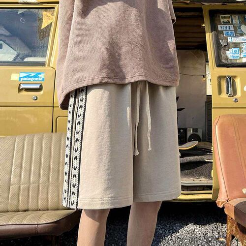 Mens Side Woven Shorts Mens Summer Casual Loose Five-poin