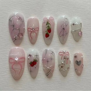 Nail Flora Almond Nails Glue with Press 24Pcs Mori Girl