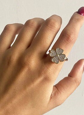 Zircon Rotatable Four Leaf Clover Anxiety Rings For Women St