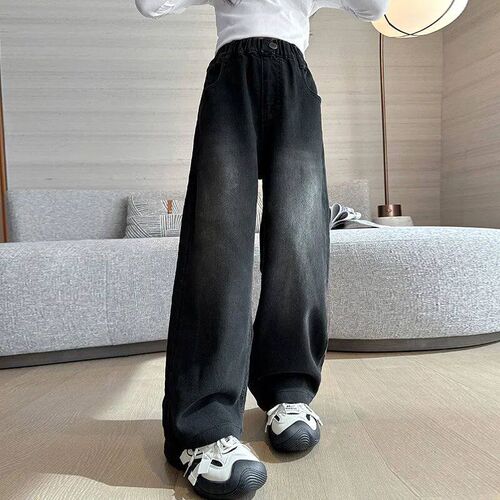 2024 New High Quality Girls Jeans Vintage Denim Wide Leg Pan