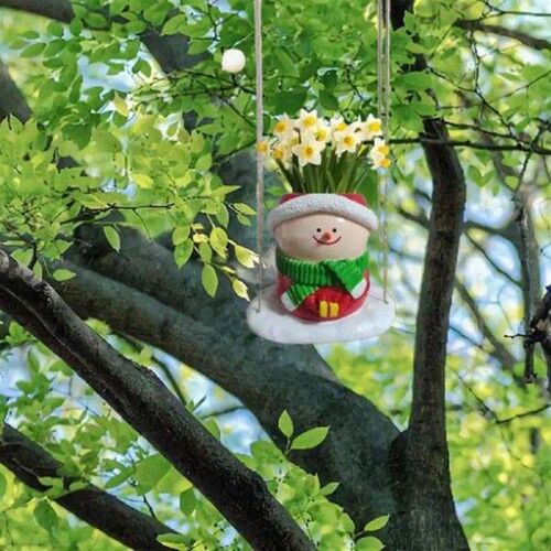 Swing Snowman Planter Cute Hanging Flower Pot for Living