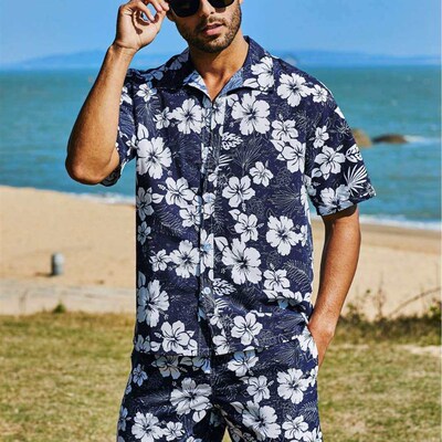 Hawaii Beach Flower Shirt Short-sleeved Set Mens Loose Vaca