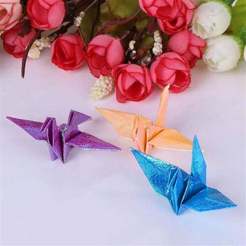50 Pcs Iridescent Origami Paper Blue Wrapping Fold Colored