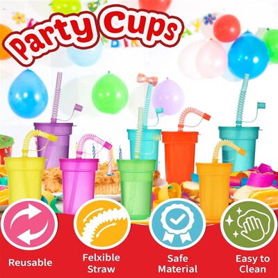 Neon Sipper Cups - Colorful, Spill-Proof Cups with Lids and