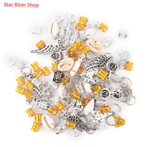80/90/100pcs Metal African Hair Rings Beads Cuffs Tubes Char