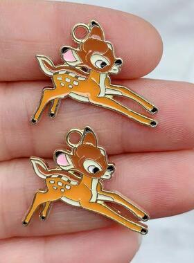 10pcs Alloy Enamel Charm Cartoon Squirrel Rabbit Deer Pendan