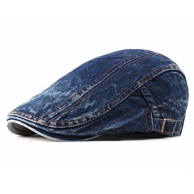 2020 four seasons Denim Solid Newsboy Caps Men Washed  Flat