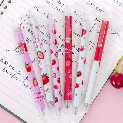 6pcs Sweet Strawberry Scented Retractable Gel Pens Classic