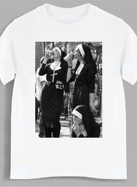 Contrast Nun Smoking Drink 2D Print Summer Mens O-Neck T-sh