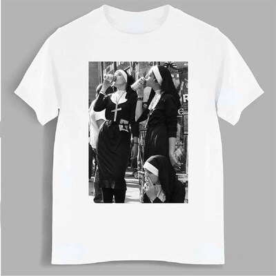 Contrast Nun Smoking Drink 2D Print Summer Mens O-Neck T-sh
