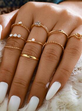 rendy Boho Crystal Joint Ring Set For Women Geometric Knuckl