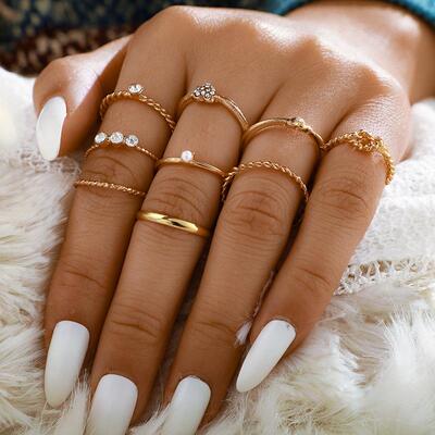 rendy Boho Crystal Joint Ring Set For Women Geometric Knuckl