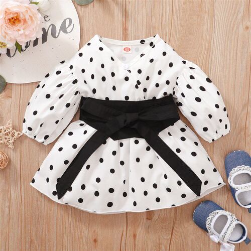 Girls Spring Autumn 2025 Cute Polka Dot Print Long Sleeve Pr