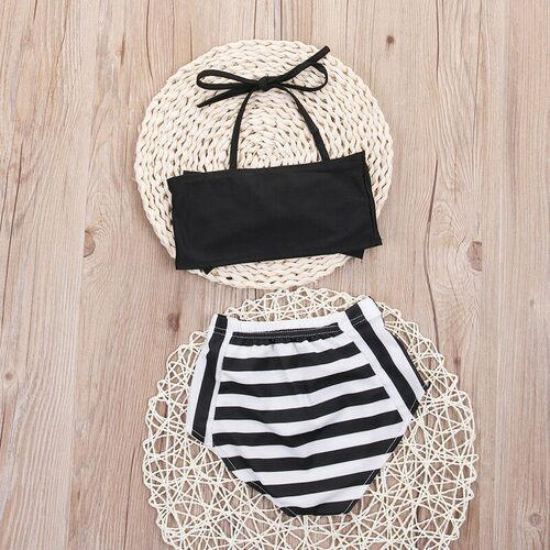 Kids Girls Lace Up Cute Casual Bow Striped Tankini Bikini Se