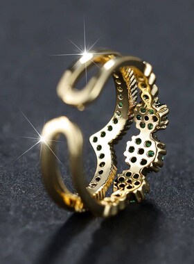 Luxury Green Blue Red Black Stone Wave Rings For Women Antiq