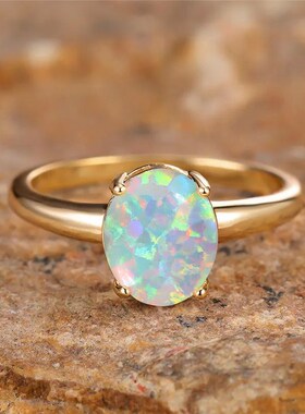 Big Oval Stone Engagement Ring White Fire Opal Egg Rings For