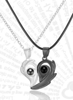 Titanium Stainless Steel Flame Magnetic Heart Couple Necklac