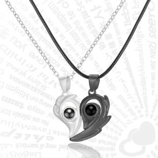Titanium Stainless Steel Flame Magnetic Heart Couple Necklac