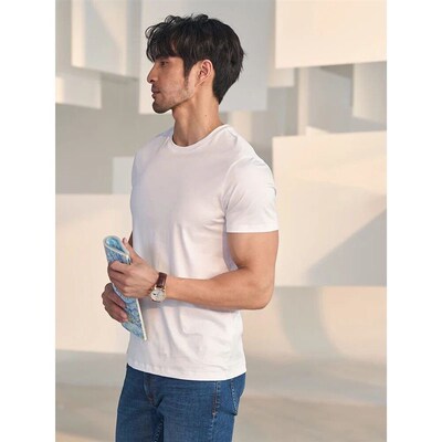 SuyaDream Mens Solid Tee Cotton Silk Blend Plain O neck Shor