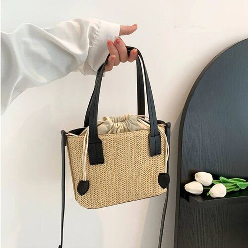 Knit Travel Bags Straw Woven Beach Bag Wrist Pack Women Hand