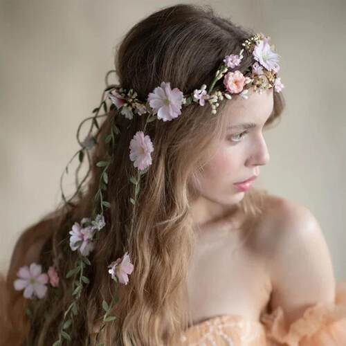 Haimeikang Flower Crown Headband Peach Blossom Wreath Garlan