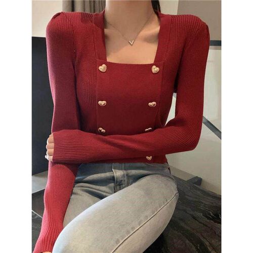 New square-neck  double-breasted coat 女士新款方领双排扣外套