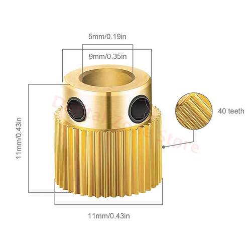 3D Printer Brass Extruder Wheel 40 Teeth 5mm Bore Drive Gear