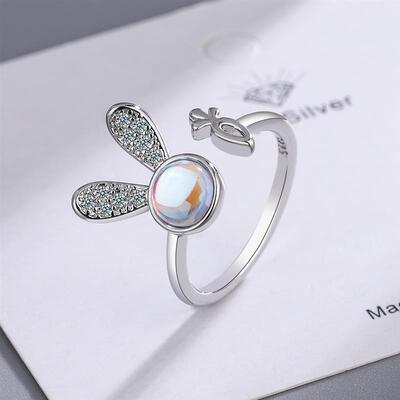 Exquisite Opal Fox Rings For Women Shiny Zircon Animal Rabbi