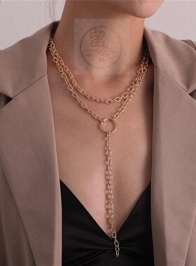 。Jewelry retro exaggerated circular geometric ring necklace