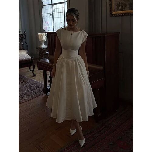 Elegant White Backless Party Maxi Dress Women Casual O Neck