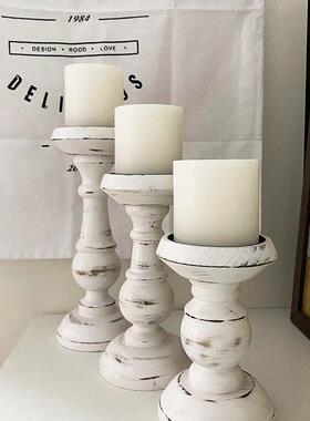 1Piece or 1Set Wood Candlestick Tabletop Retro White Candle