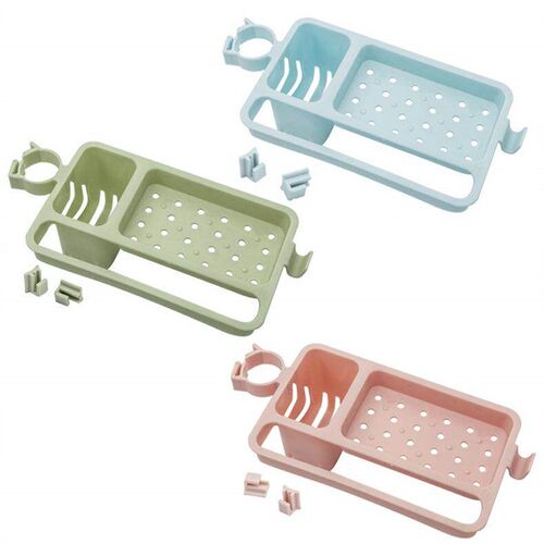 Kitchen storage rack with adjustable faucet drip tray, sink