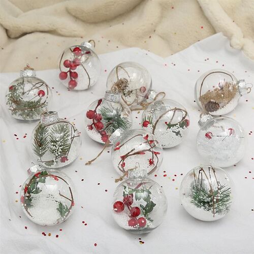 12Pcs Christmas Ball Decor Transparent Globe Hanging - 封面